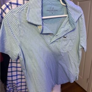 Vineyard Vines Sky Blue Polo with White Stripes
